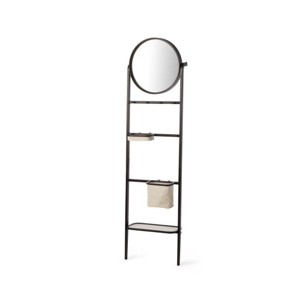 Gorta_brown bamboo frame Leaning Storage Rack with Mirror_02